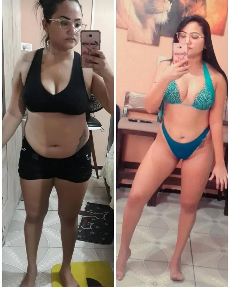 Aluna · transformação antes e depois